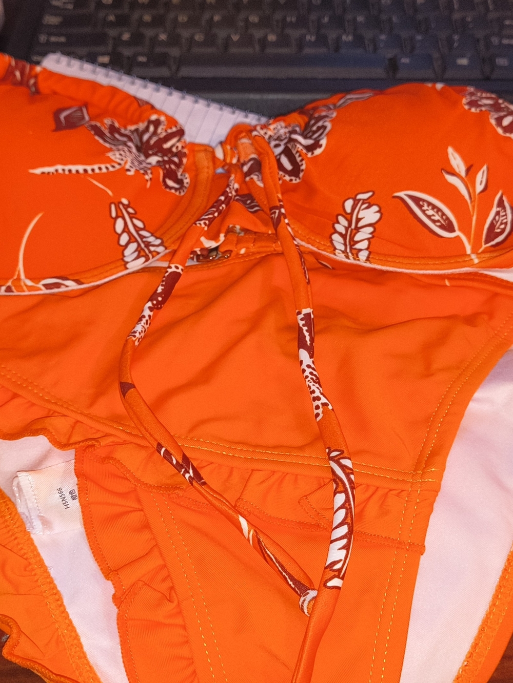 Kids Orange One Piece Swimsuit with Floral Trim
